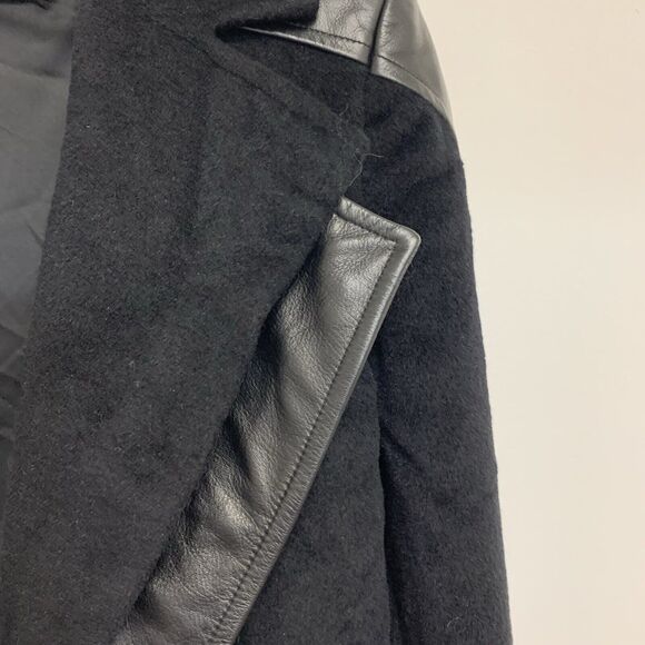 Christian Siriano Wool Leather Trim Black Biker Cropped Jacket Size 2 - Picture 2 of 5